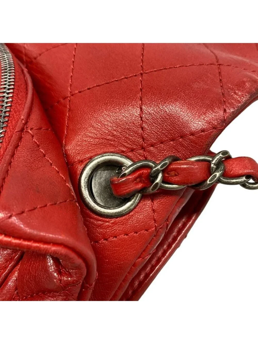 Chanel Shoulder Bag Quilted Red Silver Chain Lambskin